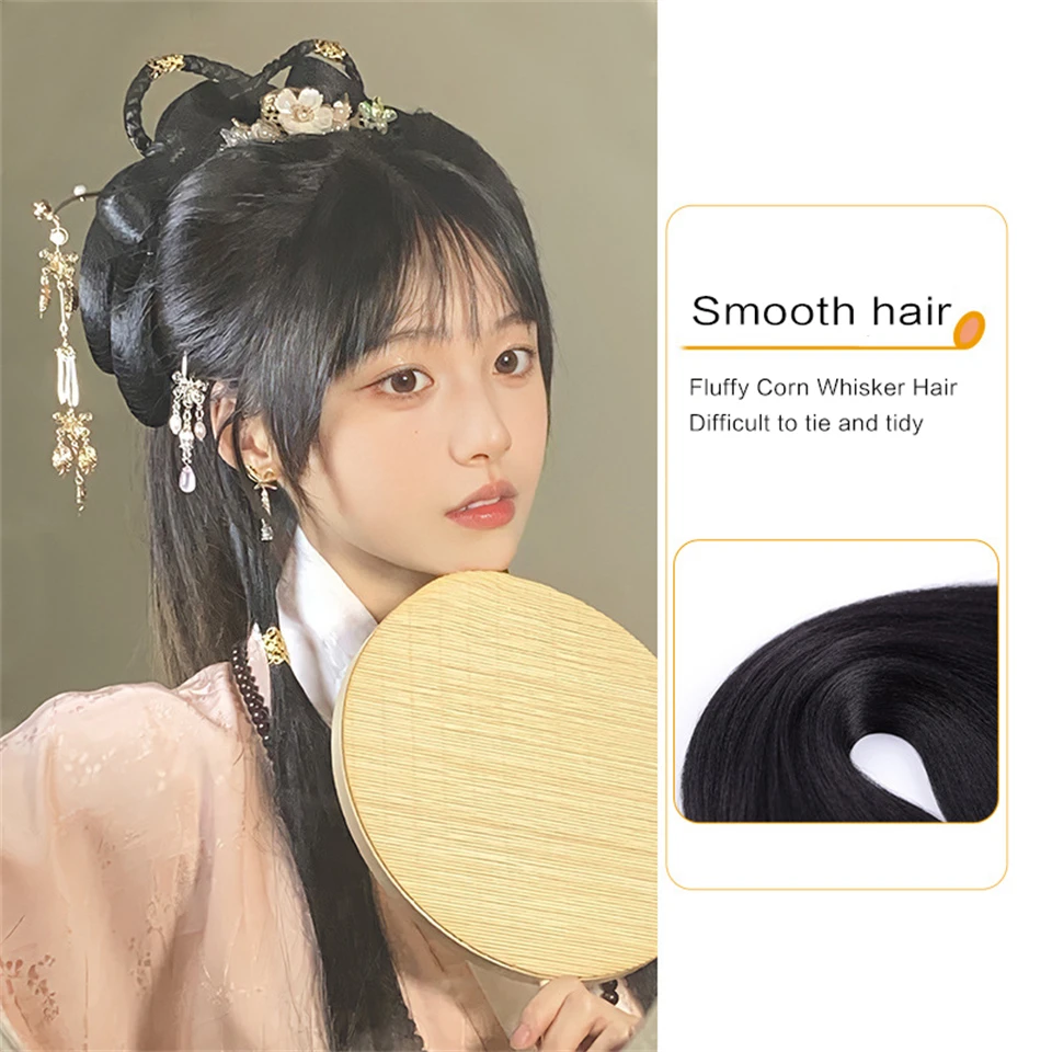 AOSI Synthetic Chinese Traditional Retro Black Hair Chignon Fake Hanfu Hair Bun Pad High Ancient Princess TV Cosplay Wig