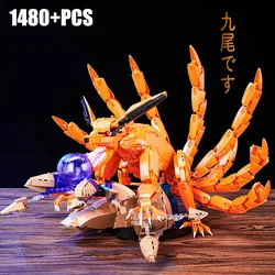 Creative MOC Anime 1480pcs Nine-tailed Fox Figure Building Blocks DIY Assemble Orange Gumiho Model Bricks Toys For Children Gift