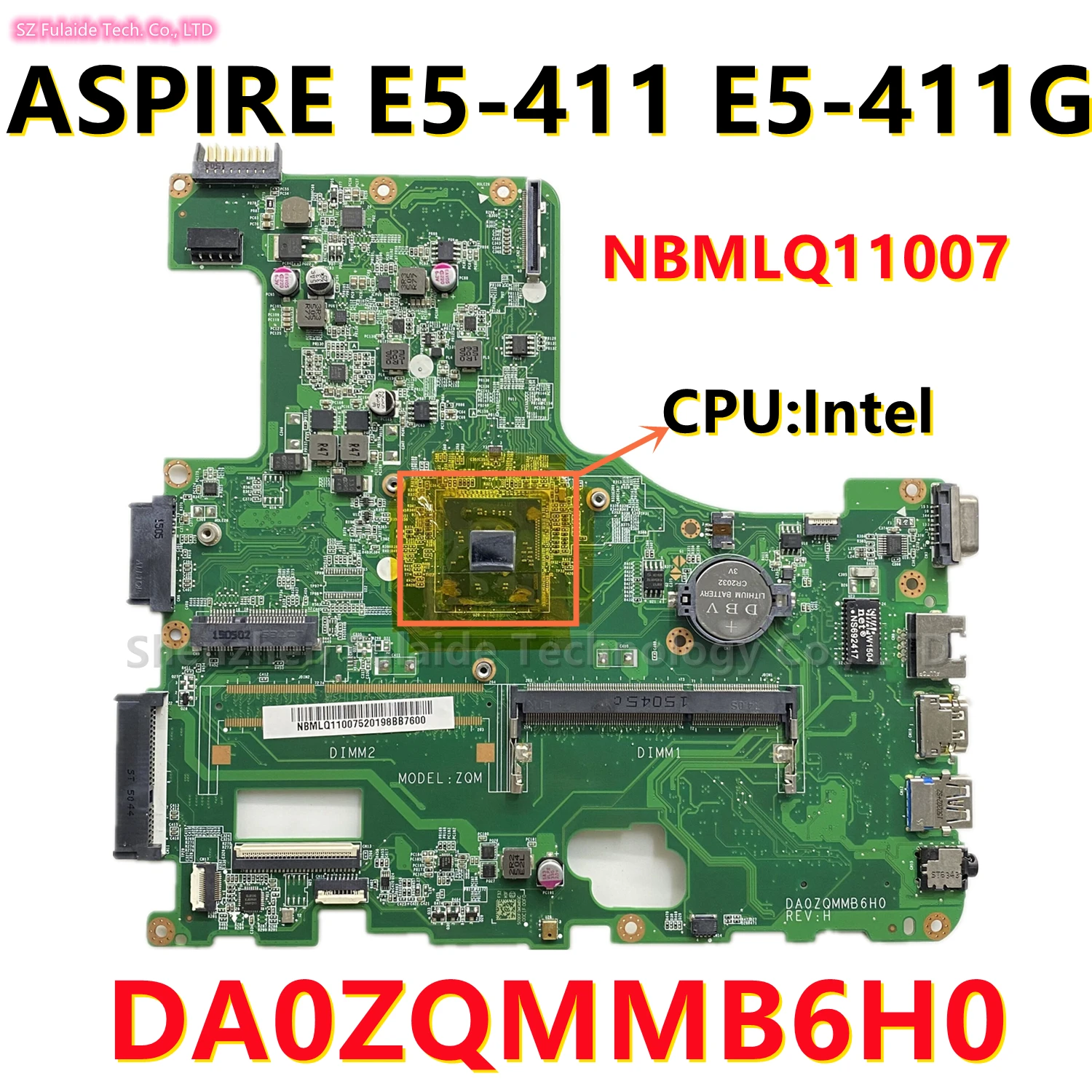 DA0ZQMMB6H0-placa base para portátil Acer ASPIRE E5-411, placa base con núcleo Intel CPU, NBMLQ11007, 100% probado