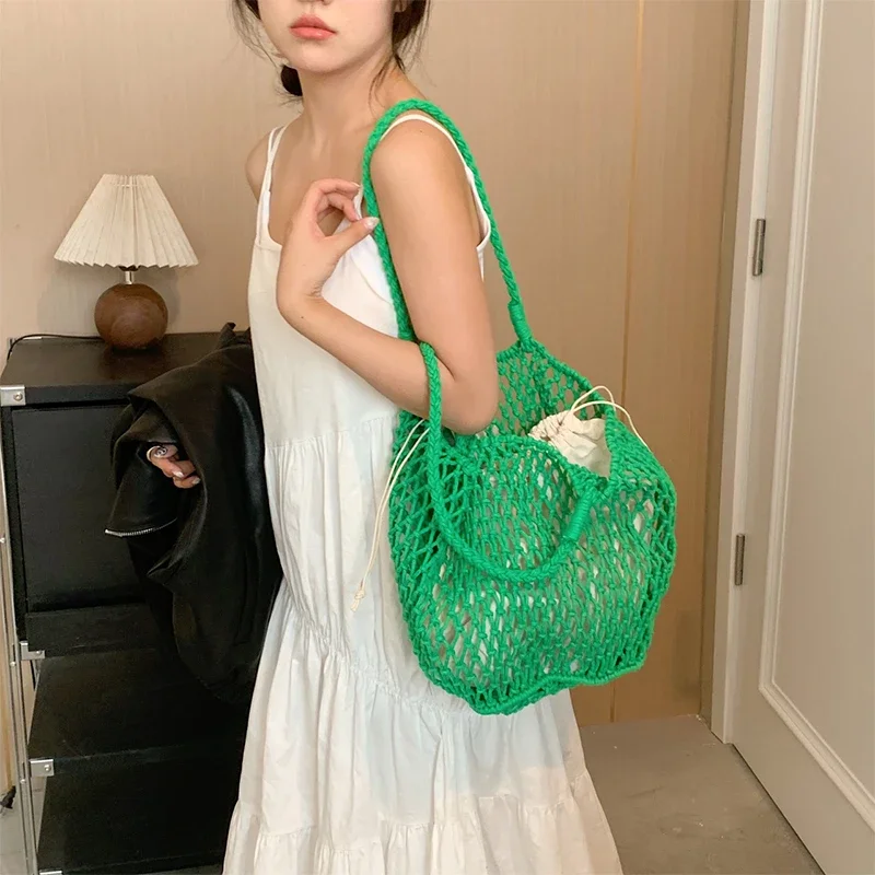 

Summer Beach Beach Holiday Bag Woven Tote Bag Large Capacity Tote Bag Handmade Cotton Rope Hollowed-out Woven Net Holiday Bag