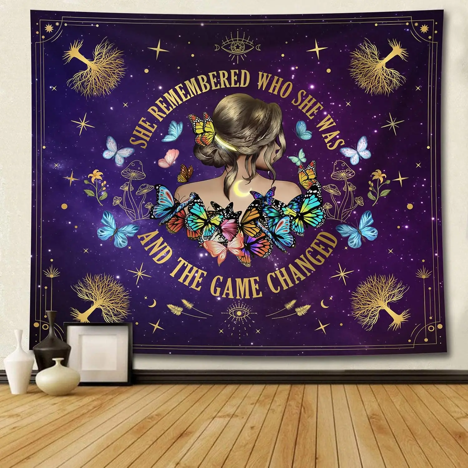 Inspirational Quote Tapestry She Remembered Who She Was And The Game Changed Positive Quotes Wall Decor,Uplifting Encouragement