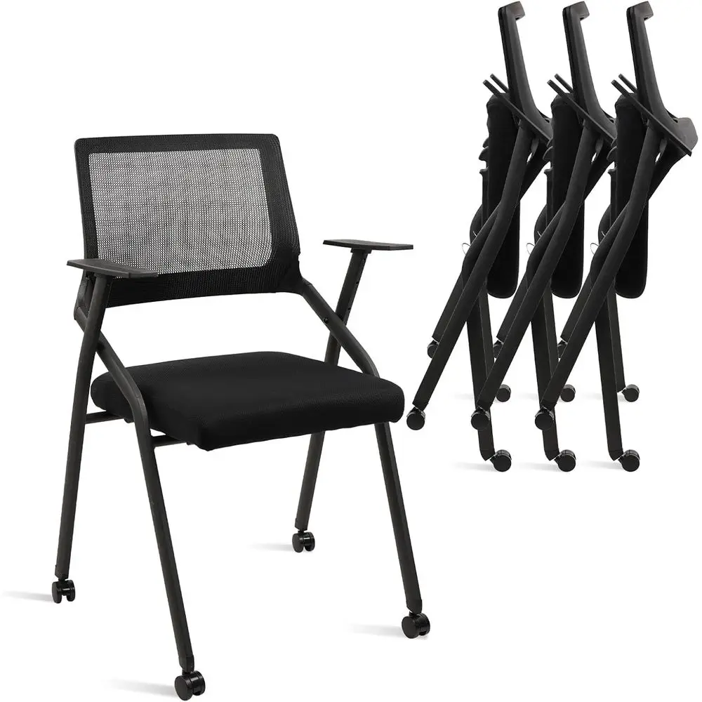 Ergonomic Stackable & oldable Conerence Room Chairs, Mesh Oice Chair with Arms and Wheels or Oice Waiting Room Meeting Lobby Chu