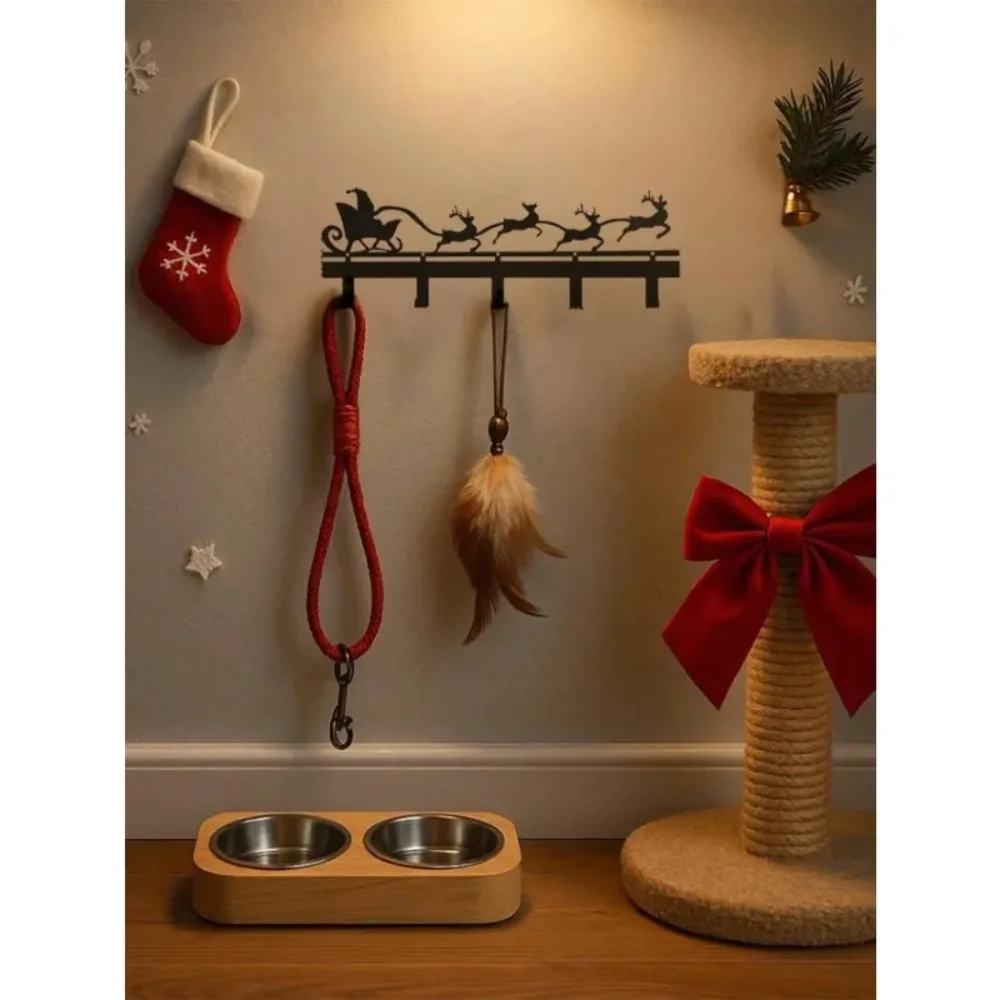 قطعة واحدة من حامل المفاتيح المعدني لعيد الميلاد - تصميم صورة ظلية مبتكر لعيد الميلاد، خطافات متعددة الأغراض للمفاتيح