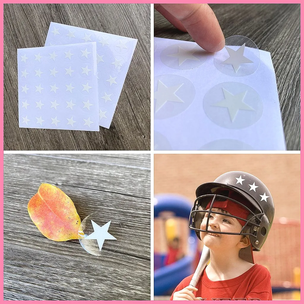 

Customizable Helmet Stickers - Transparent Star Decals for Sports Helmets, Baseball Caps & Cars