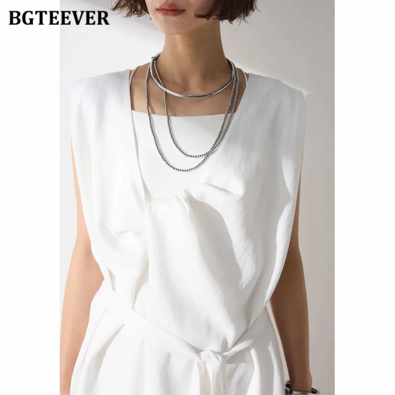BGTEEVER Summer Loose Women Cotton and Linen Trousers Set Square Collar Lace-up Blouse & Wide Leg Pants Ladies Outfits