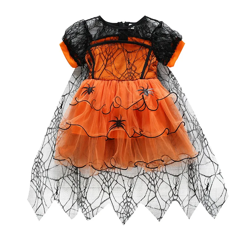 Mädchen-Spinnen-Hexen-Tutu-Kleid-Set, Spinnennetz-Netzcape, Hexenhut, Handschuhe, Kürbistasche, Leggings für Kinder, Halloween-Cosplay-Outfit – Detail 12