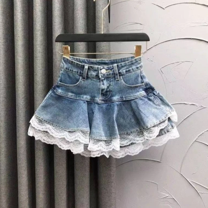 Damen Blau Schwarz Nieten Gürtel Denim Rock Y2K Harajuku High Street Fashion 90er Jahre Sexy A-Linie Minirock Sommerkleidung 2026 Neu
