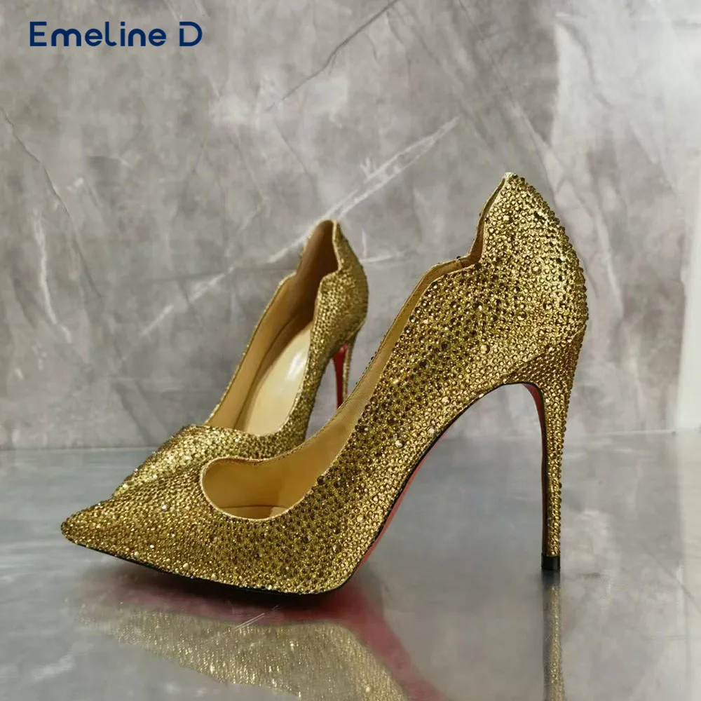 

Gold Diamond Full Luxury High Heels Stiletto Pointed Slip-On Shiny Pumps Fashionable Sexy Large Size Temperament Women's Shoes
