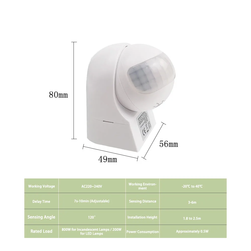 220V Outdoor Waterproof Wall-mounted Infrared PIR Motion Sensor Switch, Adjustable Surface-mounted Wide-angle Smart Light Sensor