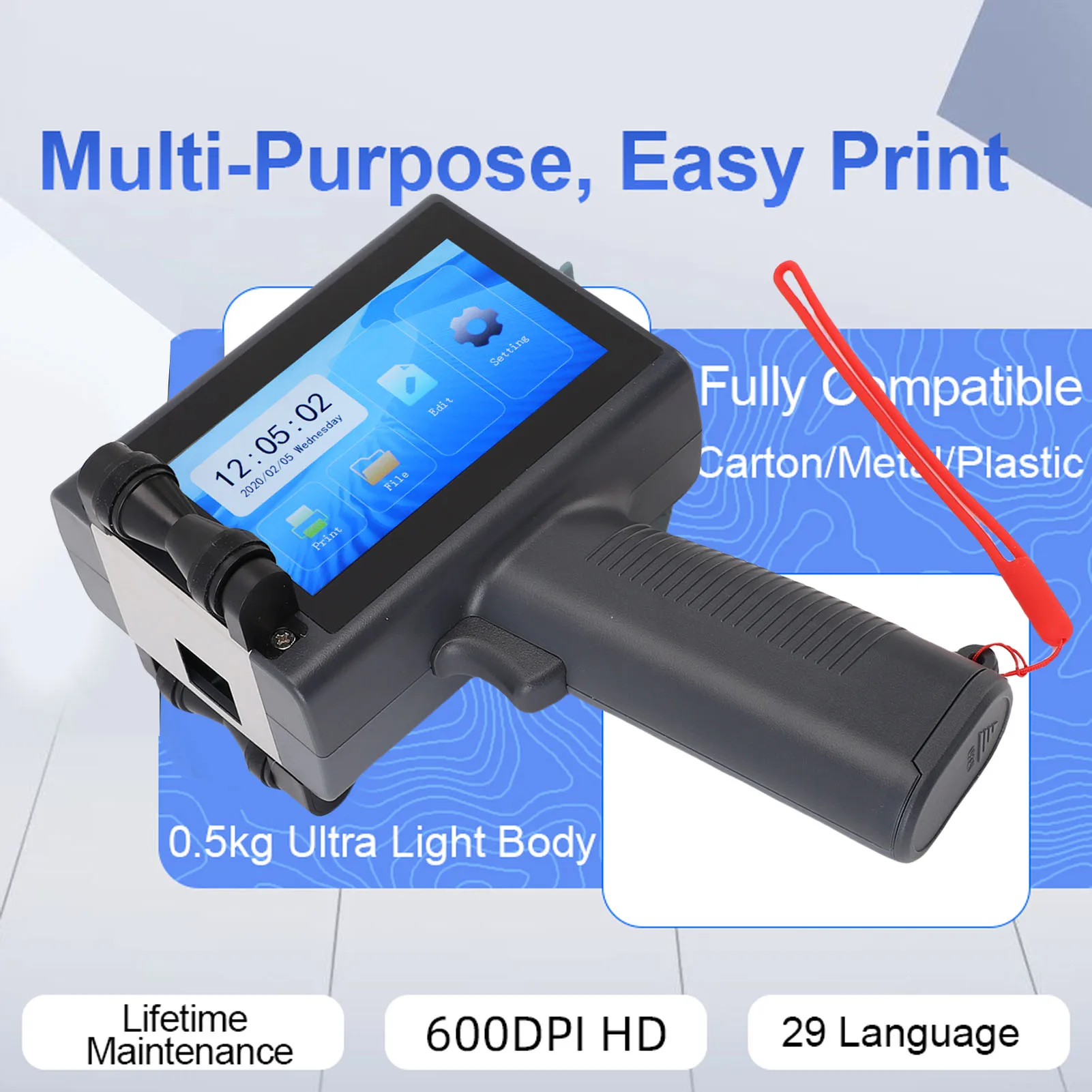 Handheld Printing Machine Inkjet Printer 12.7mm 4.3mm Touchscreen Portable Multifunctional Handheld Printing Machine Kit