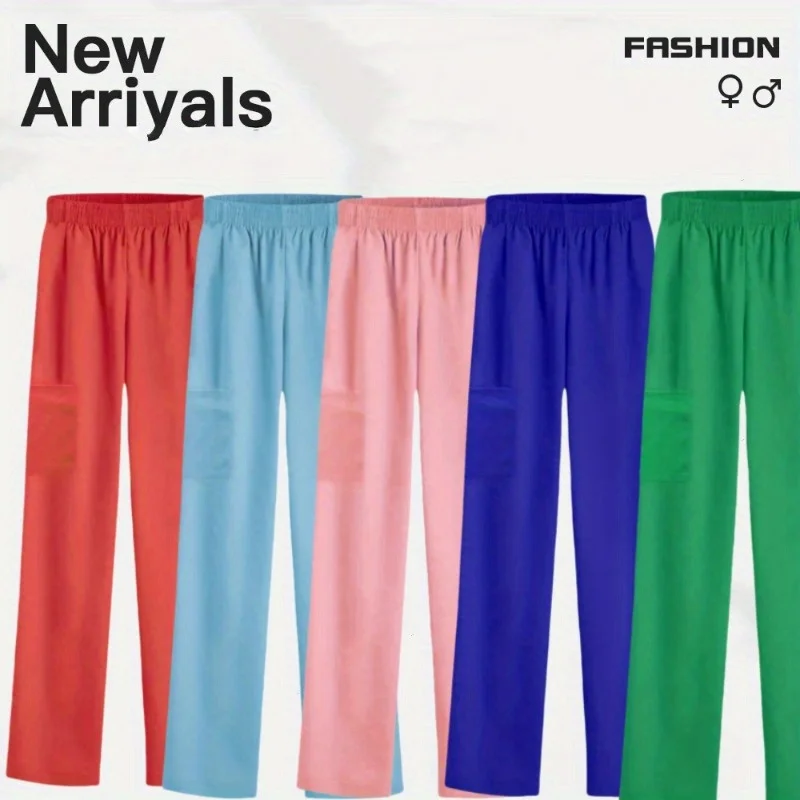 

New Style Pants for Nurses Summer Elastic Straight-Leg Work Pants with Adjustable Waist