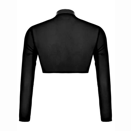 Imagen 2 del producto Top corto con purpurina metálica brillante para hombre, ropa de discoteca de manga larga con cremallera frontal, medio Tops transpirables transparentes de malla ajustados