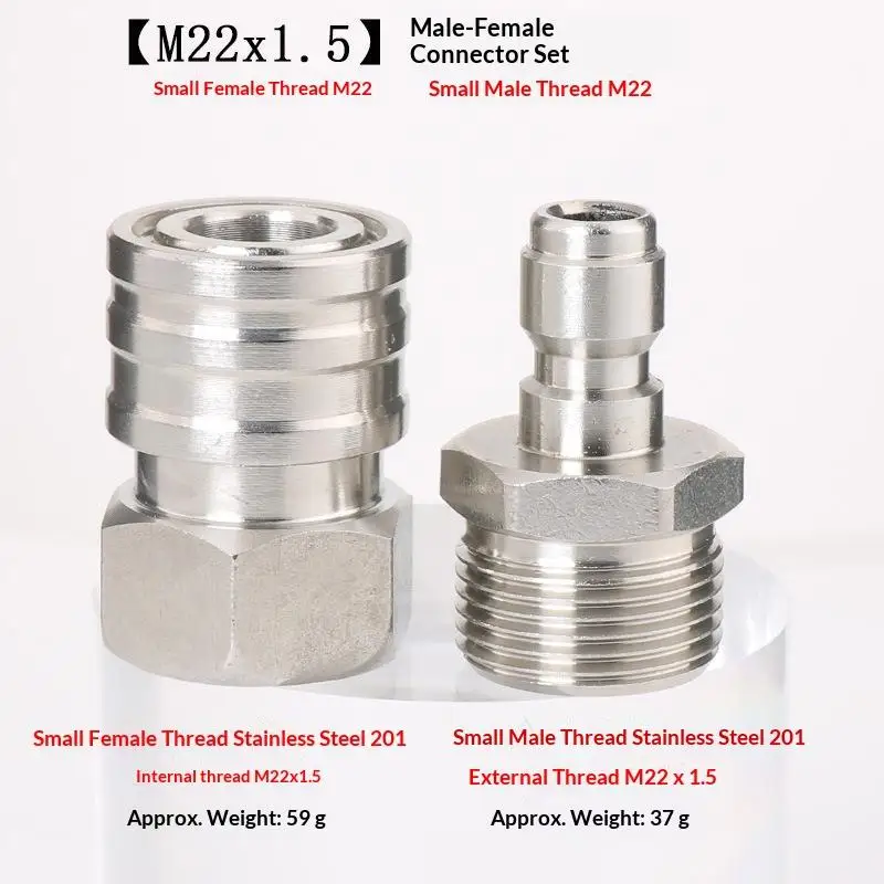 Stainless Steel High Pressure Washer Coupler M22x1.5 Quick Connect Adapter for Professional Car Wash Shops