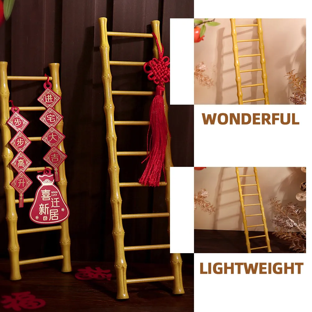 Wooden Ladder Shelf Decor – Vintage Chinese Style 3-Piece Home Office Display Rack for Living Room or Bedroom