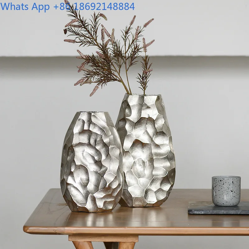 European-style Modern Minimalist Metal Flower Vase silver Flower Arrangement Hotel Living Room Decoration