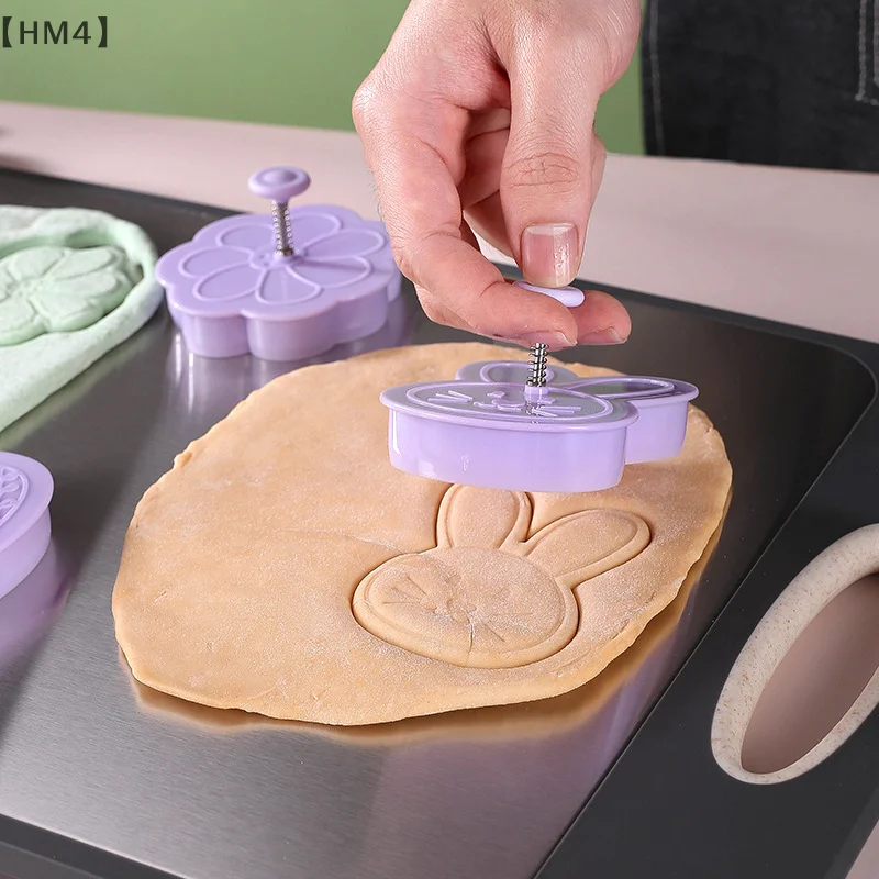 〔HM4〕3D Easter Cookie Cutters Set, Easter Fondant Biscuit Pastry Cookie Cutter Stamp, Spring Spring-Loaded Handle