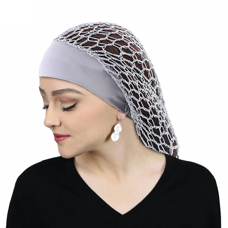 Women Stretchy Wide Band Crochet Hair Snood Mesh Net Wig Cap Head Cover Care Nightcap Pocket Wrap Dreadlock Headwear Solid Color