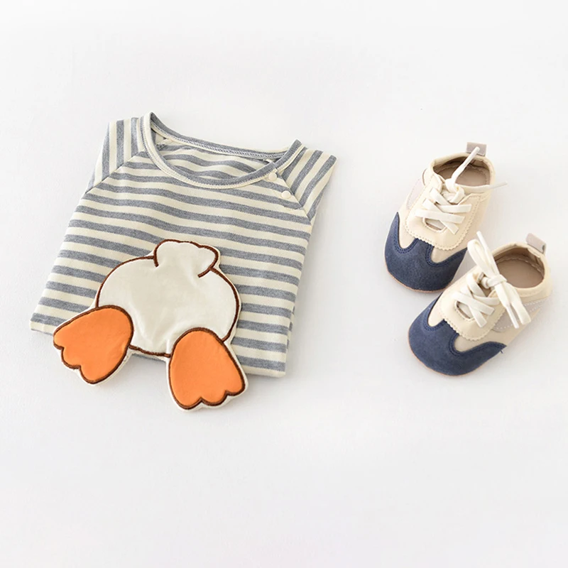 Milancel Summer Baby Clothing 2024 New Thin Stripe Bodysuit Cartoon Duckling Short Sleeve One Piece For Newborn Baby Boys Girls