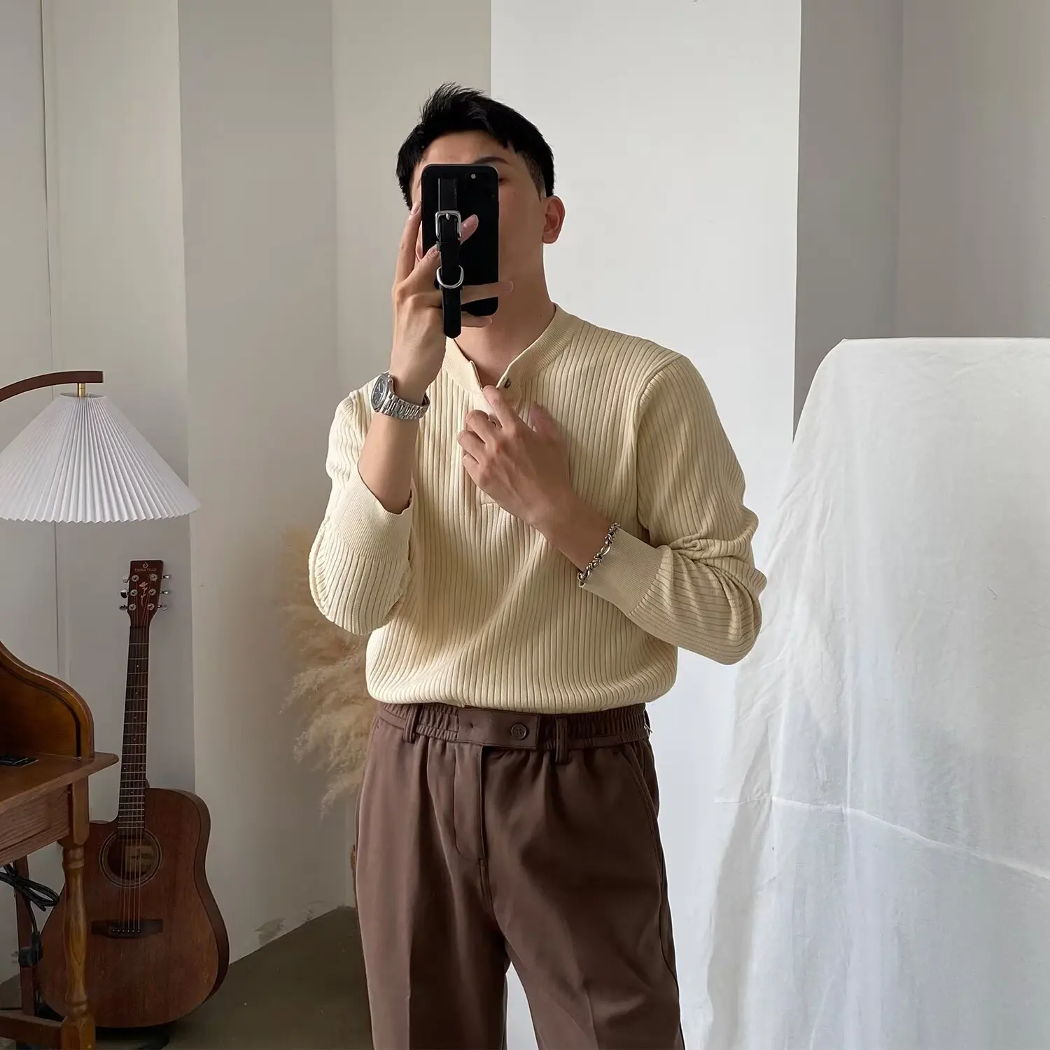 

Мужской свитер свободного кроя с длинным рукавом и круглым вырезом из шерстяной смеси, легкий, для базового слоя, осенне-зимний, больших размеров