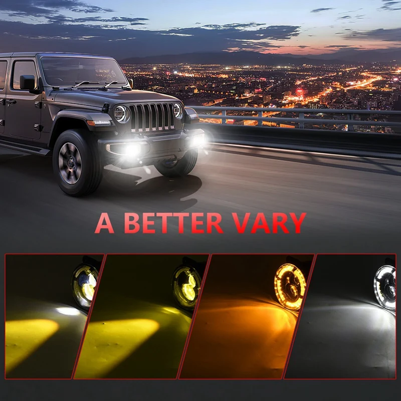 Luces antiniebla LED redondas de 4 pulgadas con luces de señal de giro ámbar DRL blancas para Jeep Wrangler JK Dodge Chrysler, accesorios