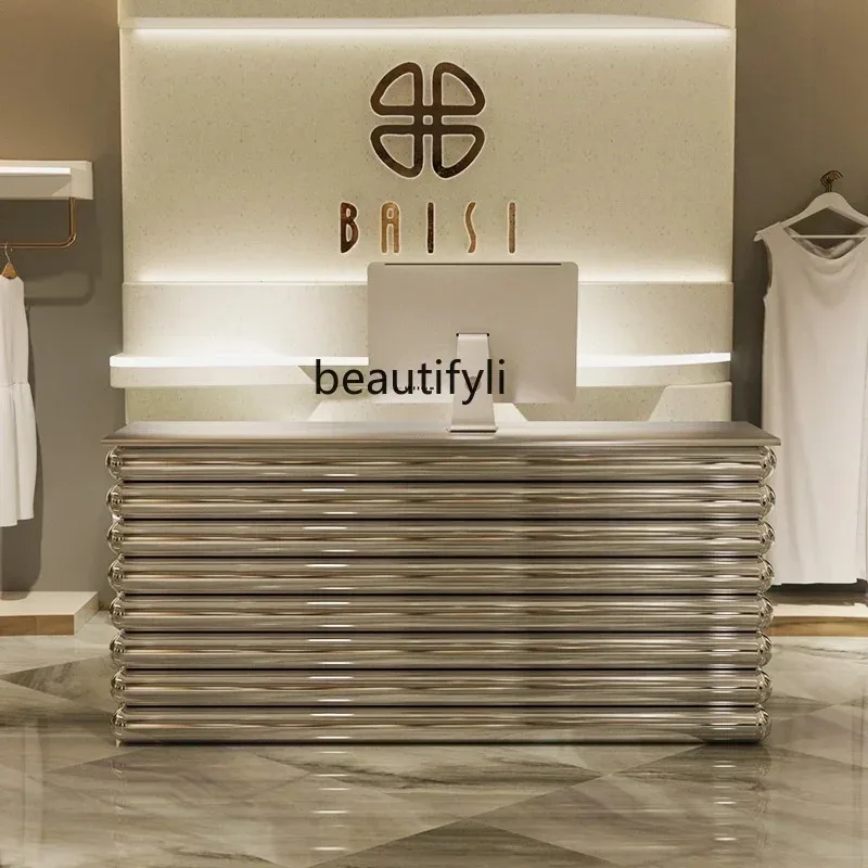 

luxury stainless steel checkout page clothing store store store small counter beauty salon reception table restaurant bar