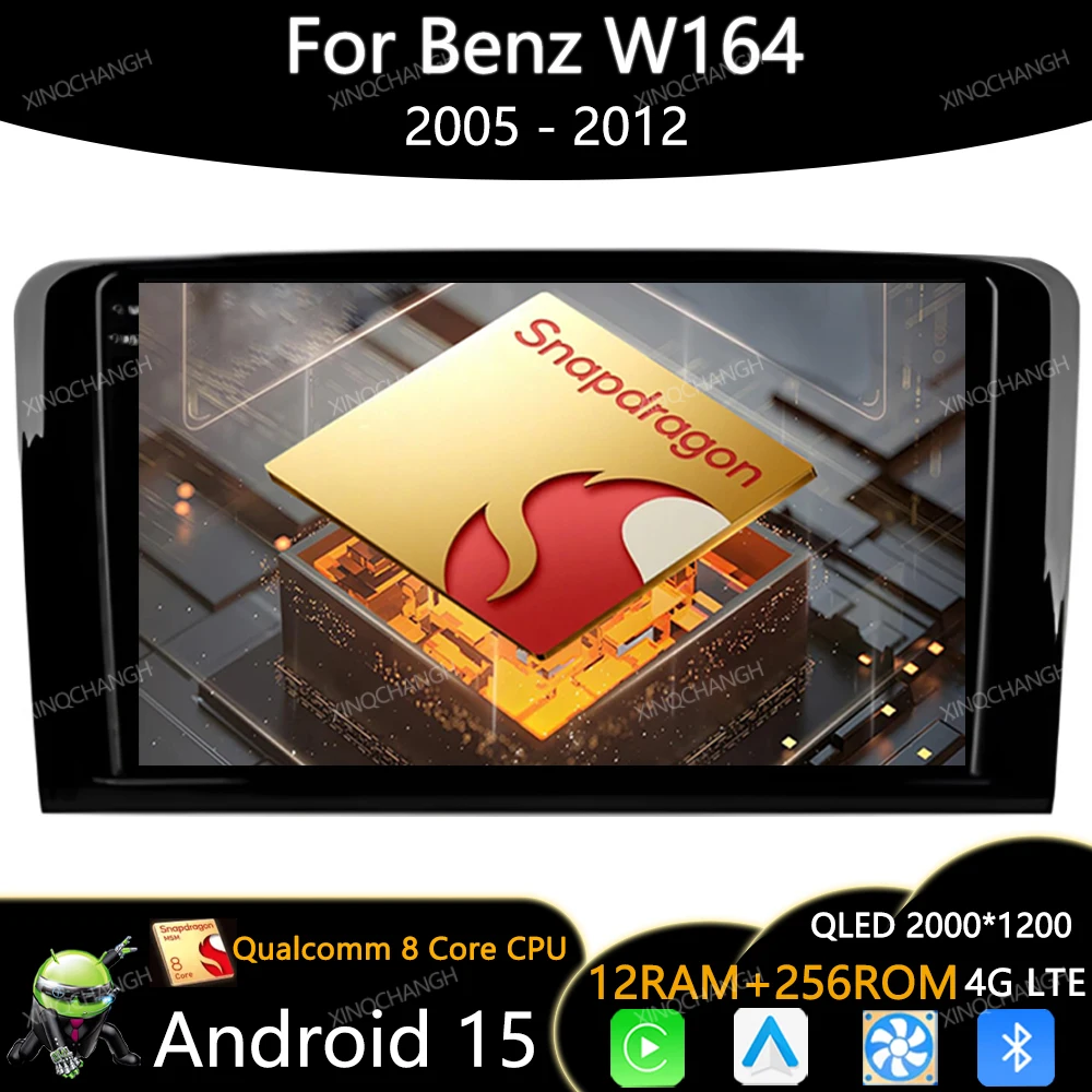 Автомобильный радиоприемник Android 15 для Mercedes Benz GL ML W164 ML350 ML500 X164 GL35 GL45 2005-2012 Carplay Auto GPS QLED Головный блок 4G WIFI