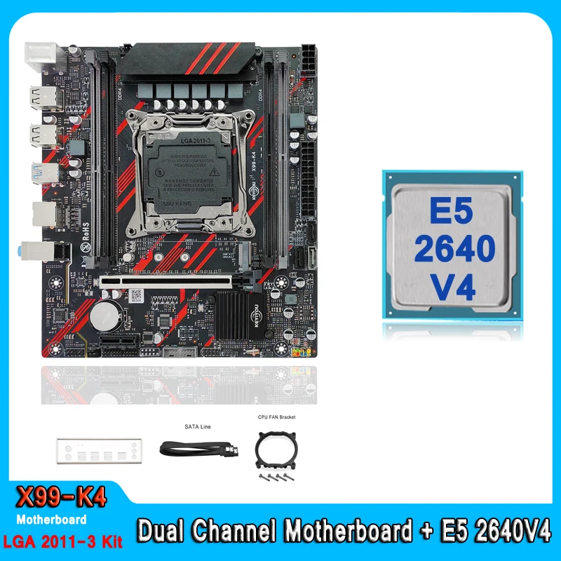

X99 Motherboard Combo Kit Set LGA 2011-3 Xeon E5 2640 V4 CPU Support DDR4 ECC Memory E5 2640V4 Motherboard Set for Desktop PC