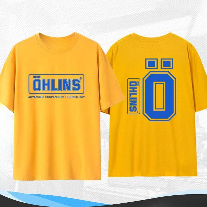 OHLINS Motorcycle Shock Absorber Modified T-shirt Clothing Loose Men's and Women's Racing Club Short Sleeve in Summer