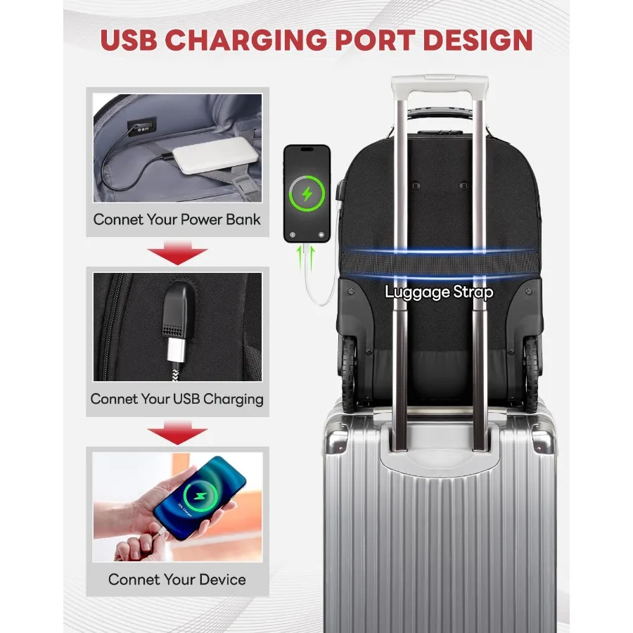 حقيبة ظهر MATEIN بعجلات مقاس 17 بوصة كبيرة جدًا للكمبيوتر المحمول مع قفل مضاد للسرقة ومنفذ شحن USB #5