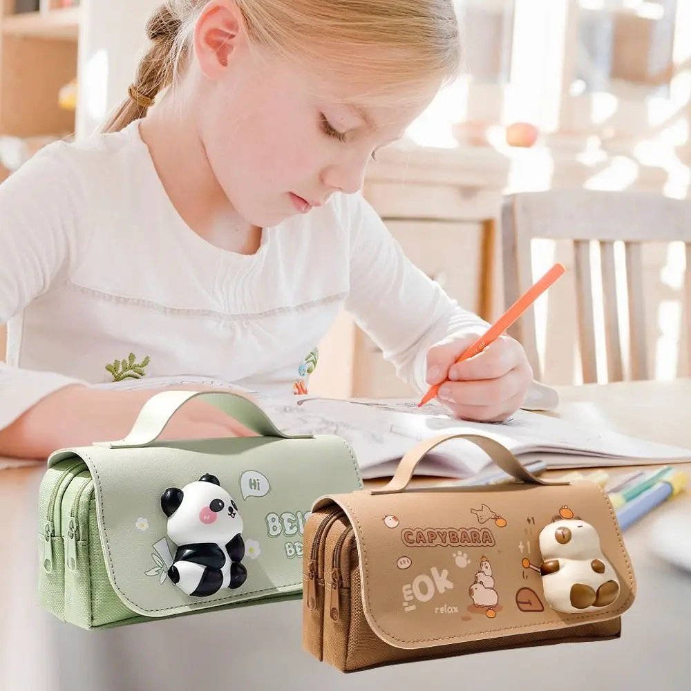 Portable Stationery Storage Pouch 3-layer Large Capacity Pencil Case Students Pencil Box image 2
