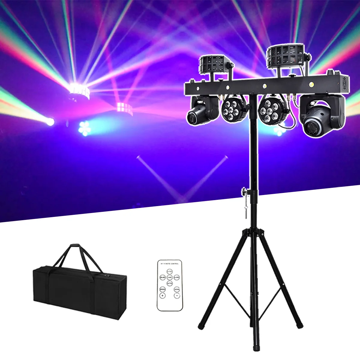 1 Set 2,1 m Mobile Halterung mit Fernbedienung DMX512-Steuerung 2 Schmetterlings- 2 Strahlmuster- 2 Stroboskop-Integriertes Licht für Disco Live