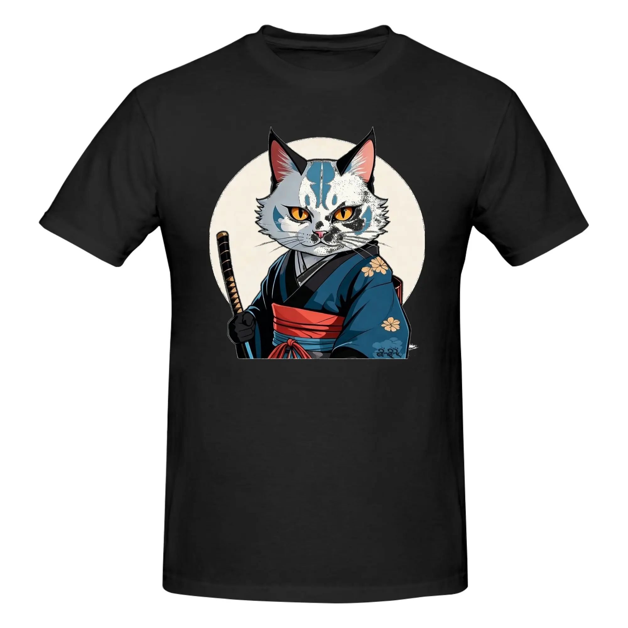 1 Piece Ninja Warrior Novelty 100% Cotton T-Shirt Samurai Cat Tees Tops For Men