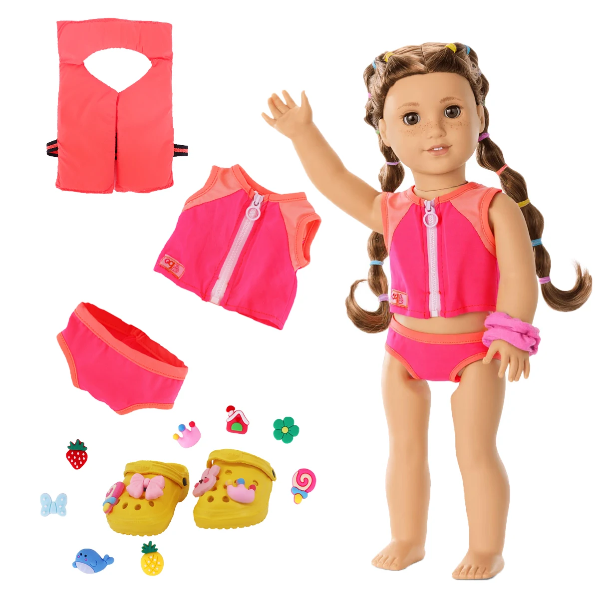 Head Flower Swimsuit Fish Scale Style For 43Cm Baby Items&18Inch American Doll Girl,Generation Born Baby Accessories For Clothes