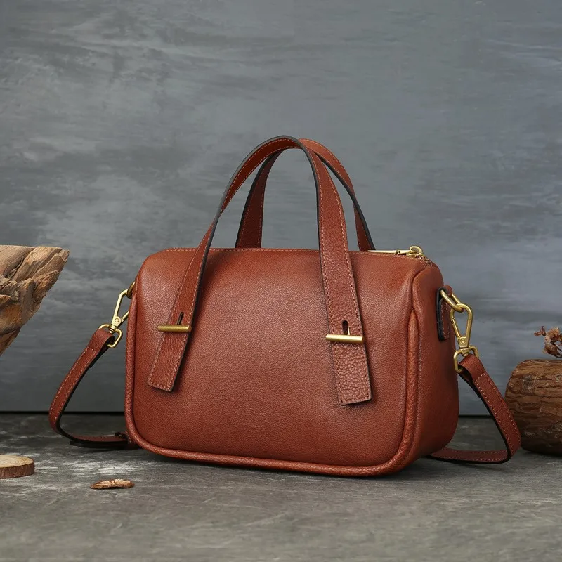 

Johnature Genuine Leather Women's Bag 2025 New Retro Large Capacity Boston Bag Commuting Versatile Handbag Shoulder Bags