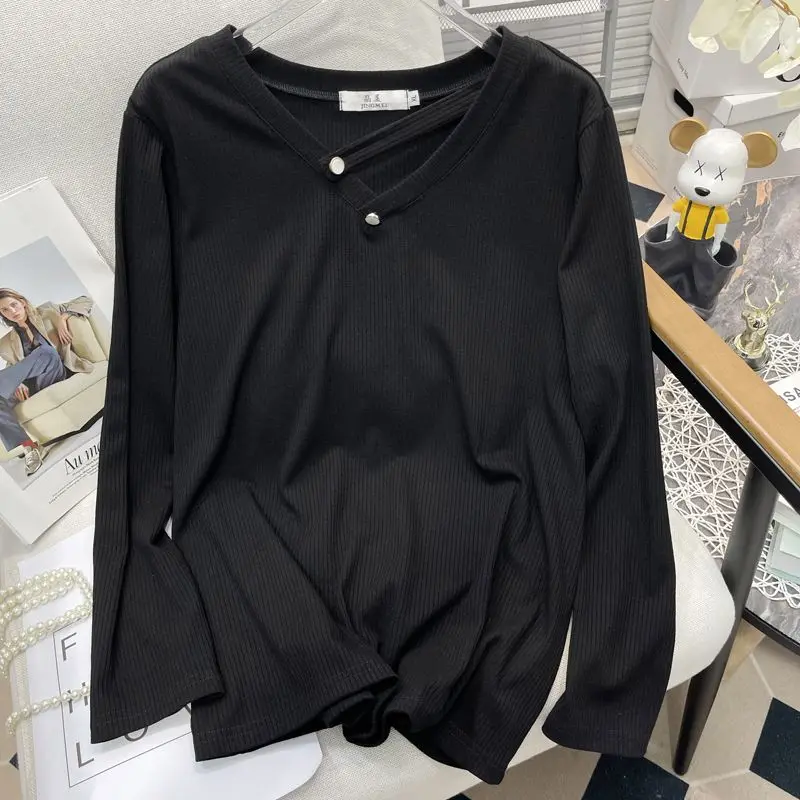

Simplicity Long Sleeve Plus Size Street Casual Tops Spring Autumn Solid Loose Vintage T Shirts Fashion Lazy Style Women Clothing