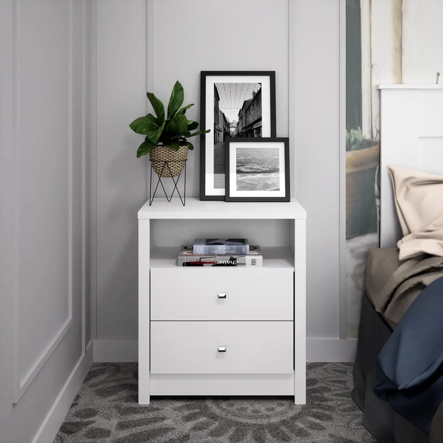 NEW Calla Contemporary Tall Nightstand Side Table with 2 Drawers, Functional 2-Drawer Bedside Table 15.25