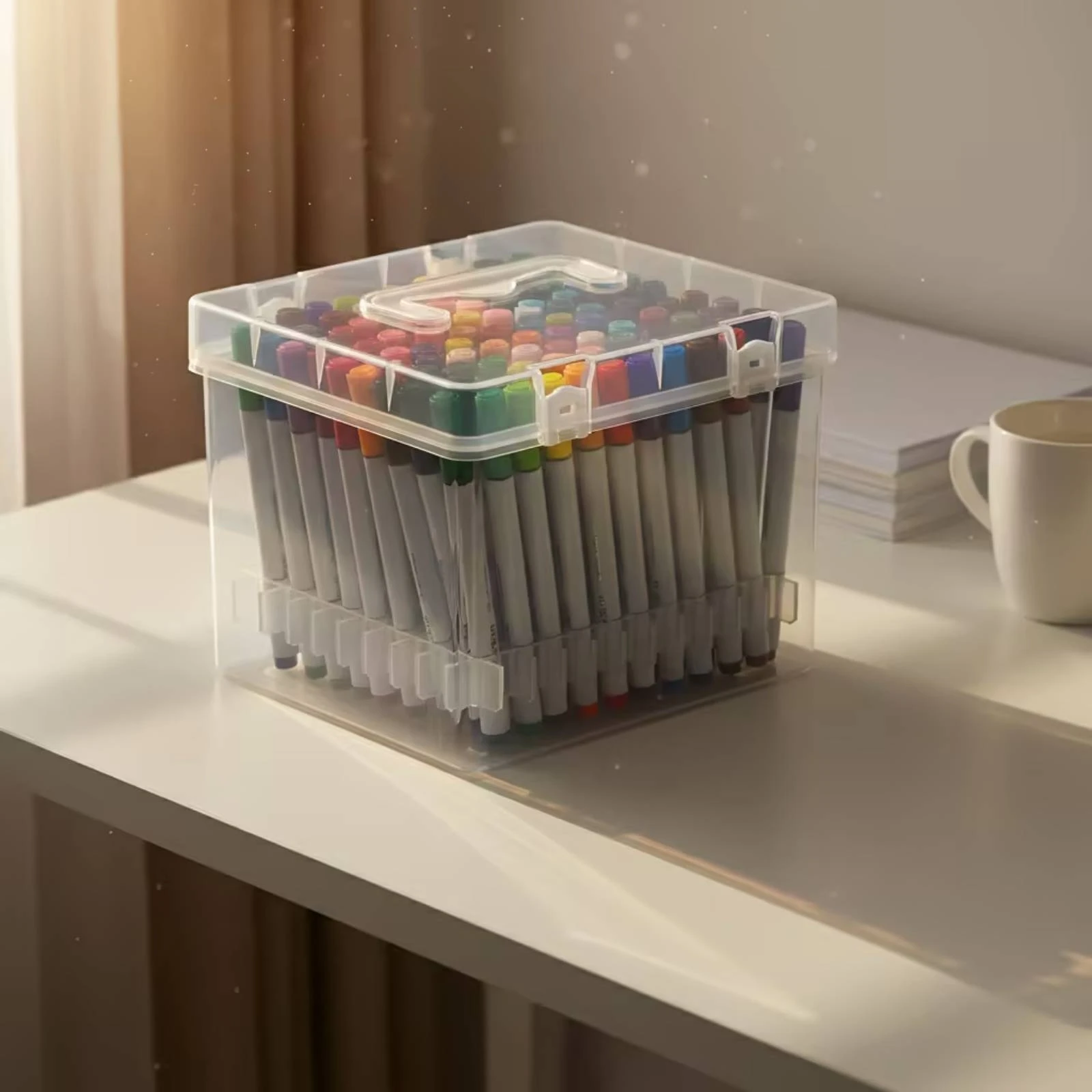 marker-organizer-box-with-handle-portable-marker-storage-box-pen-organizer-with-divider-hard-plastic-rectangular-for-artists