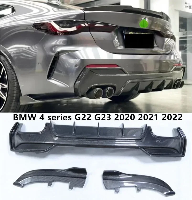 

REAL CARBON FIBER REAR BUMPER TRUNK LIP SPOILER WING TAIL DIFFUSER EXHAUST TIPS For BMW 4 series G22 G23 2020 2021 2022