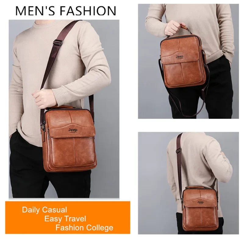 JEEP BULUO New Men Crossbody Bag Shoulder Bags Multi-function Men Handba Large Capacity Split Leather Bag For Man Messenger Bag