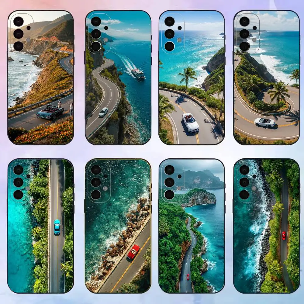 Funda para teléfono Coastal Road Trip para Samsung S25,24,21,22,23,30,Ultra,20,Plus,Fe,Lite,Note, color negro