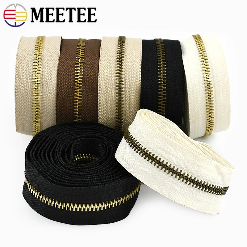 

1/2/5M Meetee 5# Metal Zippers Tape Decorative Zip By The Meter Bag Jacket Zipper Closure Replacement Kit DIY Sewing Accessories
