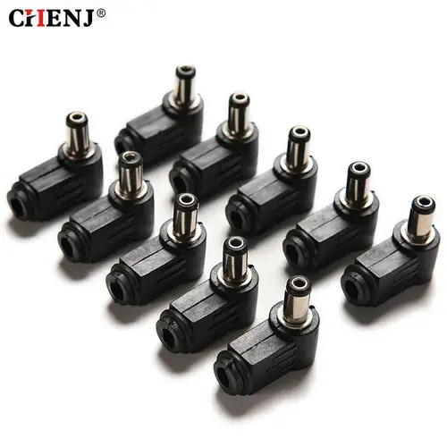 Imagen 1 del producto Cable de alimentación de CC, conector adaptador de punta, color negro, 10 piezas, 90 grados, ángulo recto, 2,1x5,5mm, 2,1mm