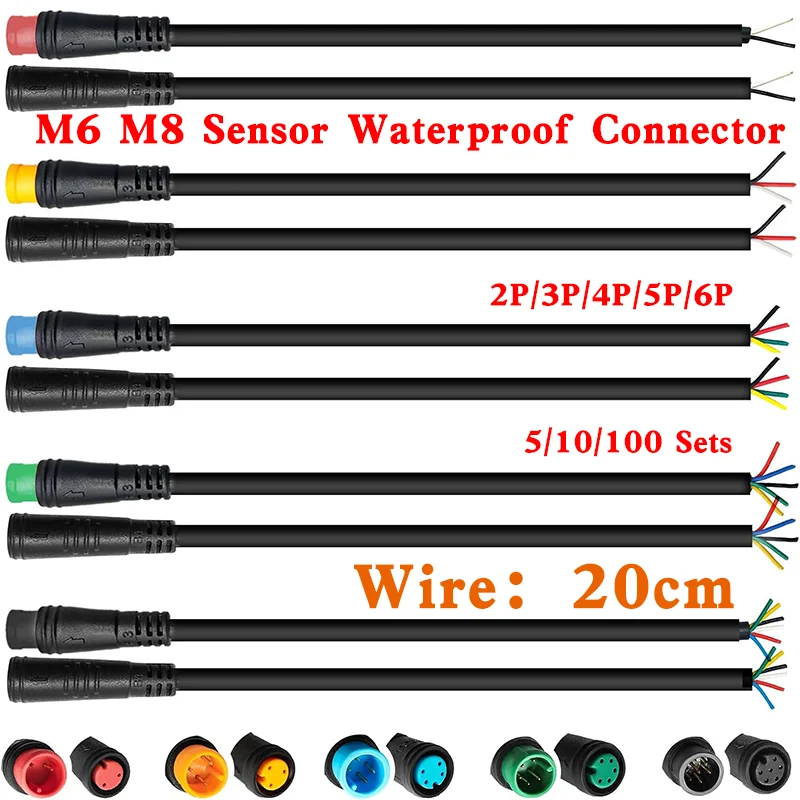 

5/10/100 Sets M6 M8 Julet Sensor Waterproof Electric Bicycle Butt Joint Plug Male Female Ebike Display Cable Connector Wire 20cm