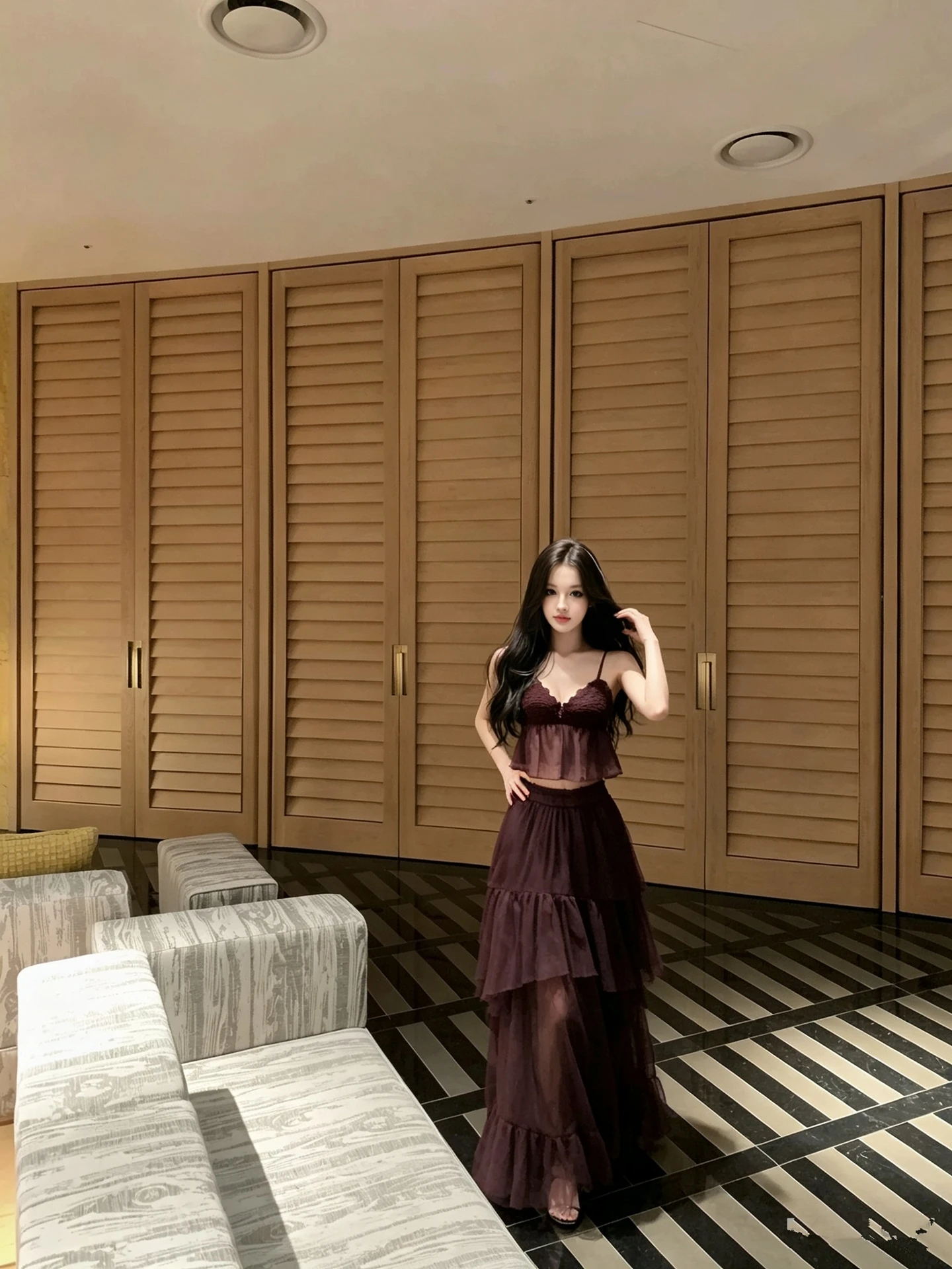 Handcrafted JAYKY YANG Long Wrinkled Vest And Skirt Set with V-Neck Short Sleeve Midi Dress for Women Summer Fashion Outfit