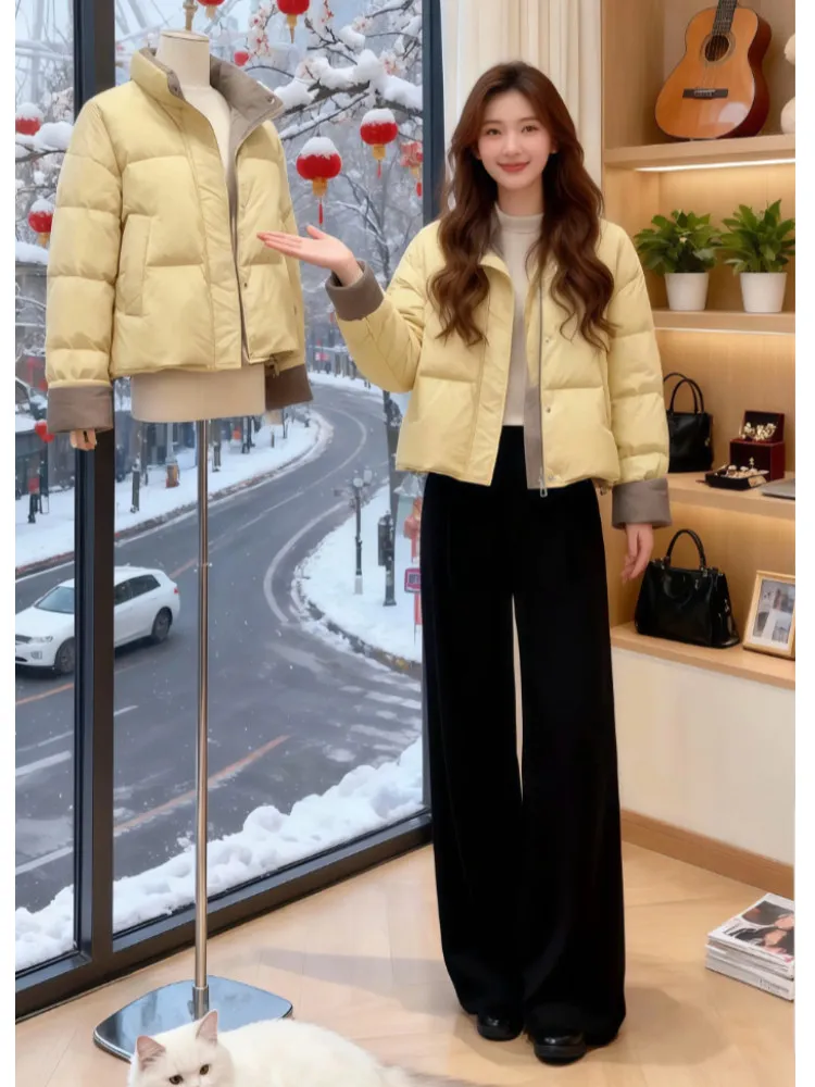 

Женская утепленная хлопковая куртка-пуховик 2026 года, зимняя, теплая, короткая, с воротником-стойкой, в корейском стиле, свободного кроя