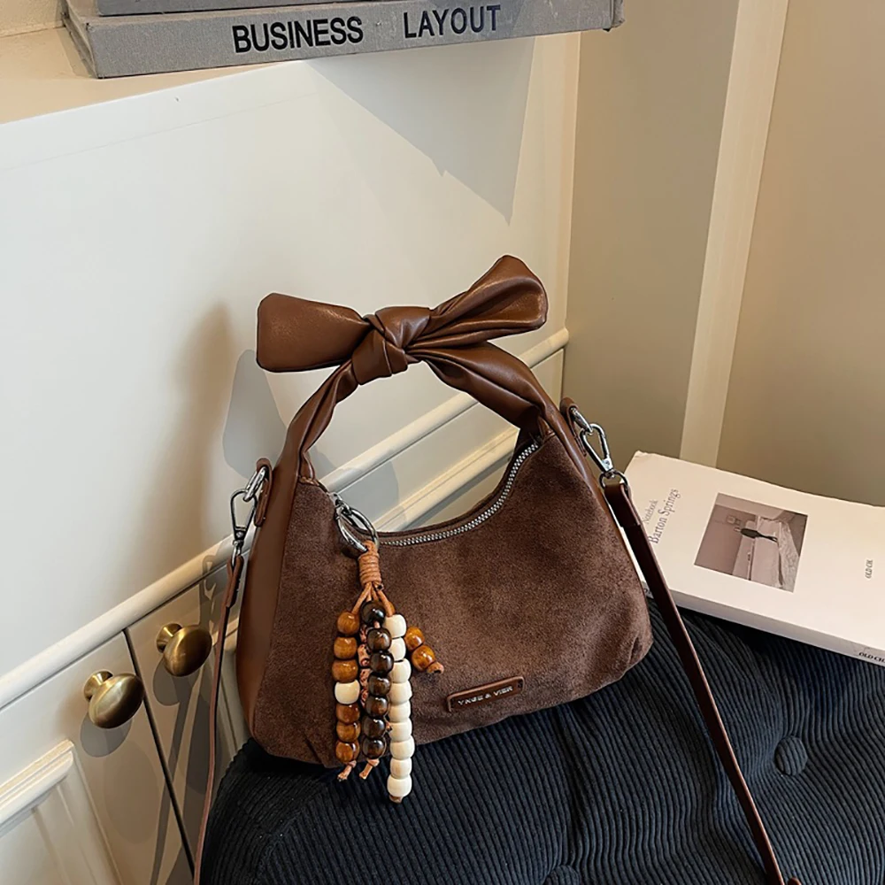 

Замшевая витая сумка через плечо в стиле ретро, женские нежные однотонные мягкие сумки на одно плечо, универсальные сумки для ежедневных поездок на работу и вечеринок