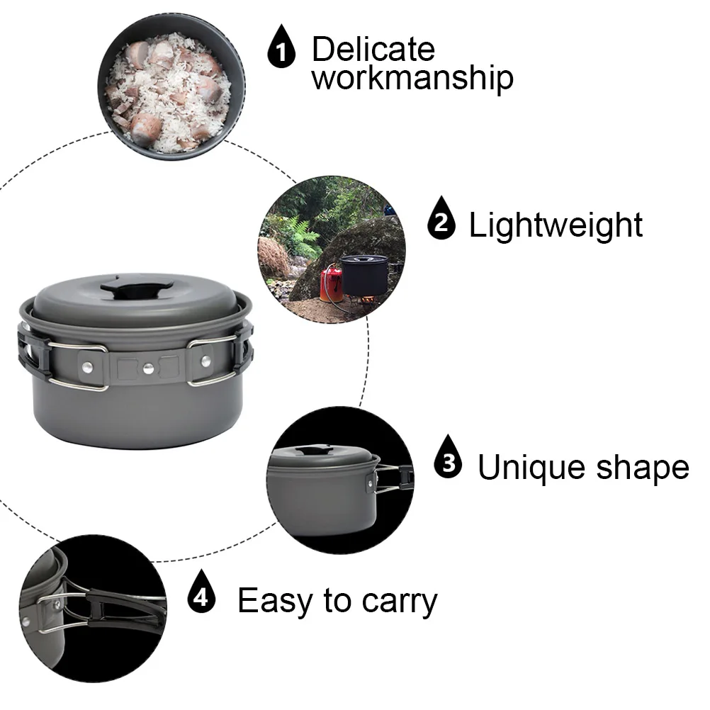 

1Pcs Camping Non-Stick Pot Foldable Cooking Bowl Heat Insulated Handle Mesh Pouch Outdoor Cooking Supply Backpacking Picnic