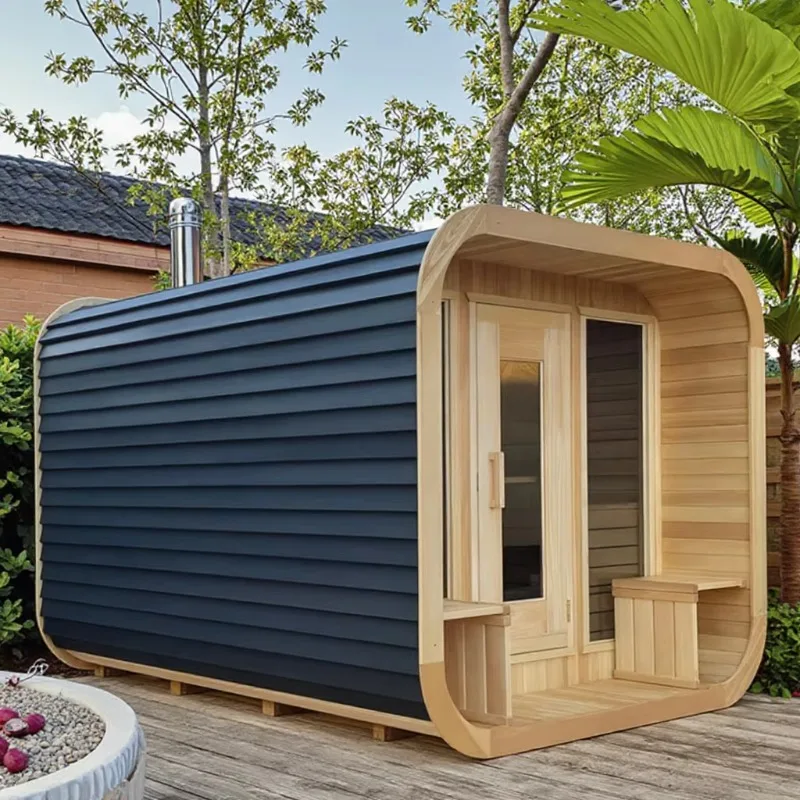New Triangular & Cube Outdoor Sauna Room, Customized 3-4 Person Solid Wood Steam Sauna Cabin