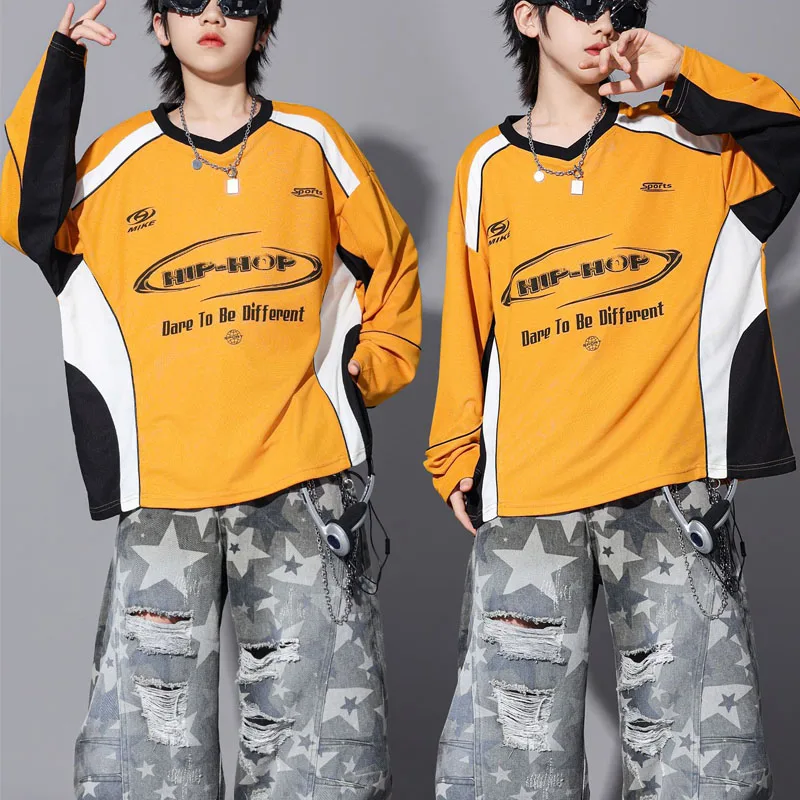 Hip Hop Boys Contrast Sweatshirt Street Dance Camo Cargo Pants Girls K-pop Jazz Costumes Children Clothes Set Kids Streetwear