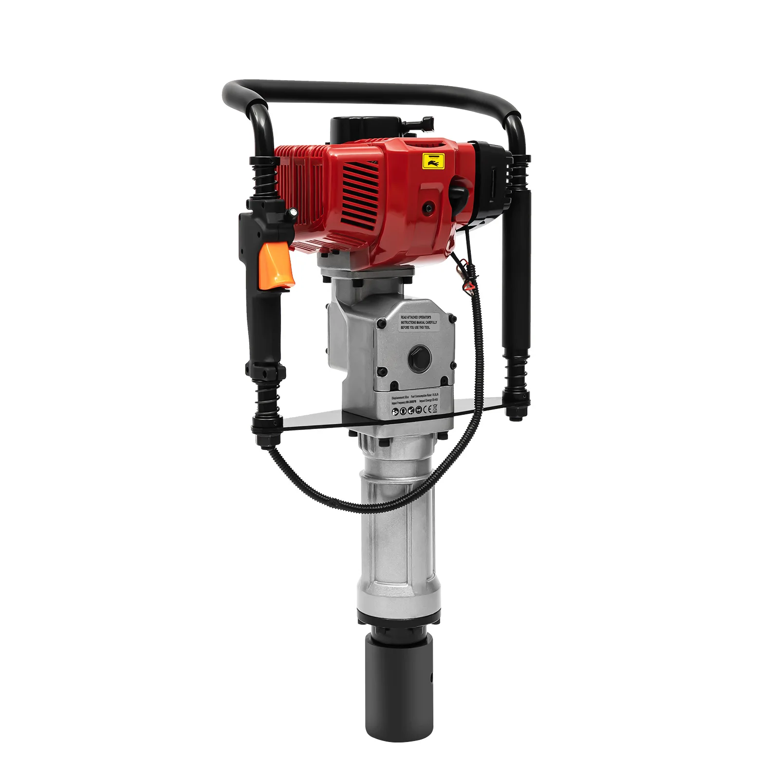 1900W Petrol Pile Driver 52cc 2 Stroke Engine Post Driver Air Cooling Single-cylinder Petrol Garden Fencing Push Pile Tool